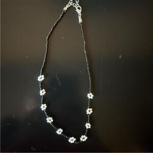 Chic Black and White Floral Necklace